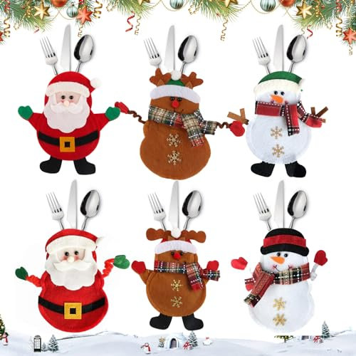 ACTOYS Bestecktasche Weihnachten, 6 Stück Besteckbeutel für Weihnachten Deko, Bestecktasche Filz Weihnachtsmann, Besteckhalter Weihnachten, Weihnachts Messer Gabeln Löffel Geschirr Bestecktasche