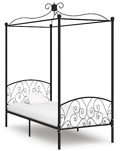 FIRBNUS Himmelbett-Gestell Schwarz Metall 100x200 cm Himmelbett-Gestell Himmelbettrahmen Bett Metall Bed Frame Bettgestell Metall Himmelbett Gestell Bed Canopy Frame Betthimmel Rahmen Bed Support