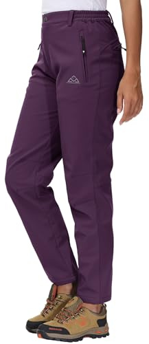 YSENTO Womens Waterproof Walking Fleece Lined Trousers Winter Thermal Softshell Ski Hiking Outdoor Trousers(Purple,M)