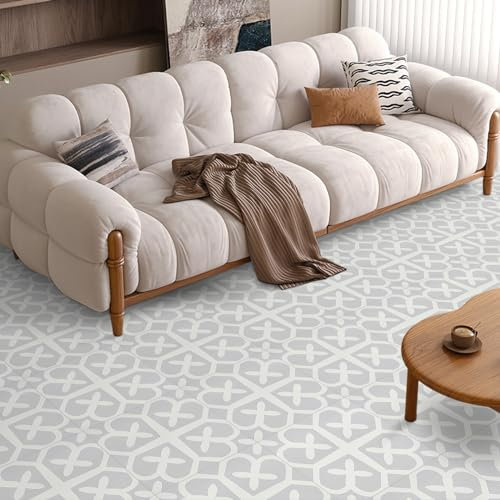 PVC Bodenbelag Selbstklebend Vinylboden, Wasserdicht Vinylboden Selbstklebend für Wohnzimmer Schlafzimmer Küche und Badezimmer Bodendielen Hellgrau 30X30cm, Dicke 1,0mm 8Stk
