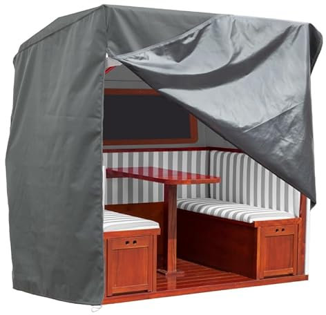 MR. DEKO® Schutzhülle Gosch Lounge Abdeckaube Aero Protect dunkelgrau | Größe 200 x 158 x 207 cm (BxTxH) | Strandkorbabdeckung für Gosch Strandkörbe atmungsaktiv & winterfest | Segeltuch Abdeckplane