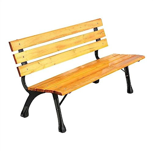 GLigeT Gartenbank Holz-Außenbankstuhl, pastoraler 3-Sitzer-Außenbank mit Rückenlehne, Metallrahmen, for Außenterrasse, Veranda, Park, Gartenhof Bank Sitzbank (Size : 120cm)