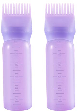 2 Stück Haaröl Applikator, 170ml Hair Oil Applicator Bottle mit Skala | Wurzelkamm-Applikatorflasche Haarfärbebürste Scalp Applicator mit Abgestufter für Hair Oiling Haar Colorationen(Lila)
