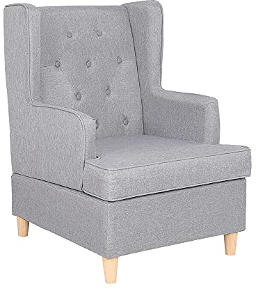 Mingone Sessel Wohnzimmer Hellgrau | Polsterstuhl mit Armlehnen, Moderner Ohrensessel, Leinen Loungesessel mit Holzfüßen, 150KG Belastbar