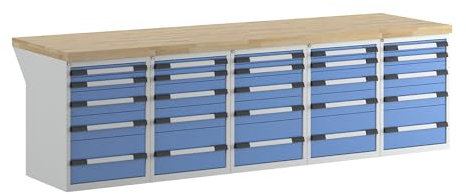 eurokraft | Werkbank | Baukastensystem Serie 7000 | 25 Schubladen | BxT 3000 x 900 mm