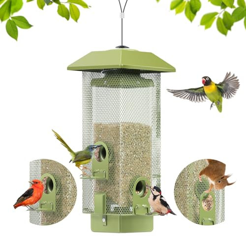 Eichhörnchensicher Vogelfutterhaus aus Metall-Futterhaus Vögel Hängend für den Außenbereich, Futterstation Wildvogelfütterung,Futterhaus wasserdicht mit 2lbs Samenkapazität