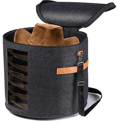 PAMENET Caja de almacenamiento redonda para sombreros, caja plegable para sombreros con tapa para ropa de peluche y juguetes de animales, caja organizadora de transporte, gris oscuro