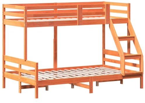 vidaXL Etagenbett, Hochbett mit Leitplanken, Stockbett für Schlafzimmer, Bett Holzbett Einzelbett, Wachsbraun 90x200/120x200cm Massivholz Kiefer