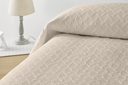 Degrees Home - LISO-Tagesdecke – 100% Polyester Mikrofaser - Leicht & Weich - Für Alle Jahreszeiten - Atmungsaktiv - Pflegeleicht - Ultrasonic Technologie für Langlebigkeit- 270 x 260 cm - Beige
