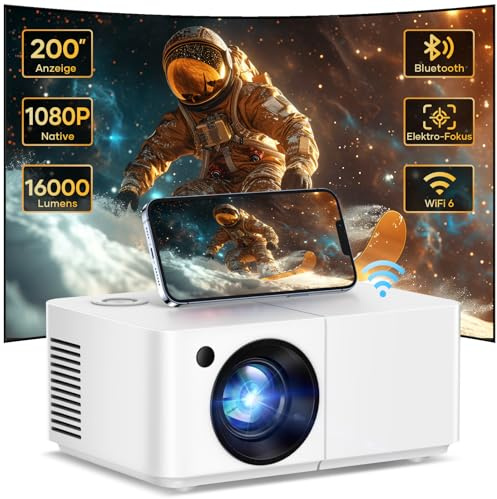 Proyector de enfoque eléctrico para exteriores, mini proyector nativo 1080P con WiFi y Bluetooth, visualización de espejo máxima de 200 pulgadas con Android/IOS/Windows (P1)