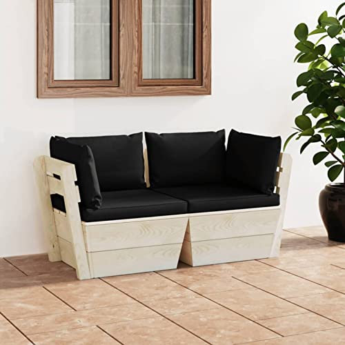 Homgoday Casa Mobilia Gartensofa mit 2 Sitzplätzen auf Paletten mit Kissen aus Fichtenholz, Sofas für den Außenbereich, für den Garten, Sofa für die Terrasse, Gartenmöbel
