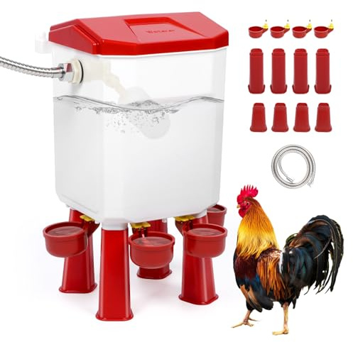 Automatic Chicken Waterer with Float-Controlled System, Standing Poultry Waterer for Chicks, Duck, Goose and Turkey, Chicken Water Feeder with 8 Stand Legs, Connects to Extension Hose
