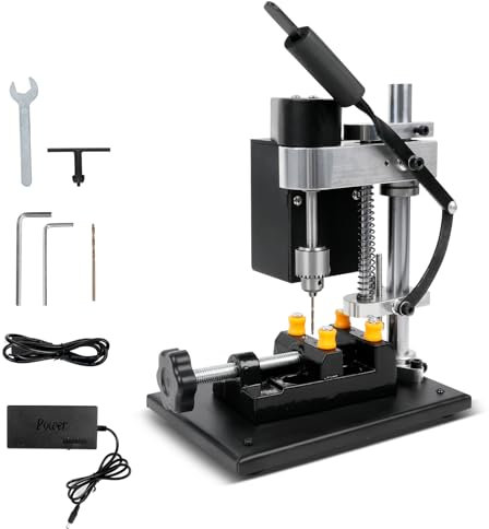 Mini Perceuse à Colonne, Perceuse d'établi 200W à 7 vitesses, course de perçage de 50mm, moteur 795 et mandrin de 0,3-4mm, 10000 tr/min Perceuse à colonne avec étau, prise EU