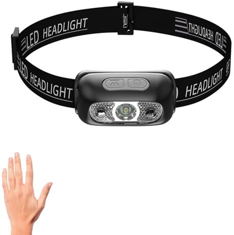 Cerioll Lampe Frontale LED Puissante, Torche Frontale Rechargeable, Avec Capteur Mouvement, 4 Modes d'Eclairage, 60° Réglable, Étanche et Léger, Pour Cyclisme, Pêche, Camping
