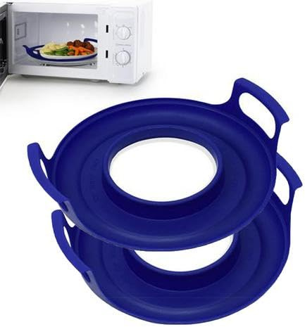 Plateau Pour Micro-ondes Avec Poignées | Lot de 2 Support De Bol Pour Micro-ondes Pour Aliments Froids Et Chauds | Caddie Frais Pour Micro-ondes | Assiette Froide Pour Micro-ondes (Bleu)