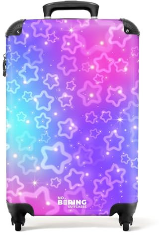 NoBoringSuitcases.com Kinderkoffer Mädchen, Reisetrolley Mit Rollen, Kinder Reisekoffer, Kindertrolley, Koffer Mädchen, Handgepäck Koffer, Handgepäck 55x40x20 cm (Sternenmuster - Lila-Rosa)