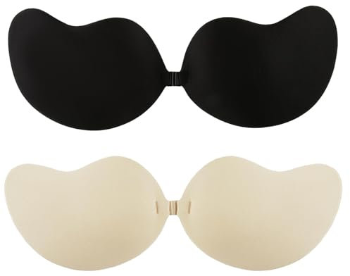 SMCEHEYA Push Up Bra 2Pack Sticky Bra for Women, Breathable & Skin Friendly Comfortable Invisible Stick on Bra, Clear Back for Party Wedding Deep V Backless Clothes and Dresses