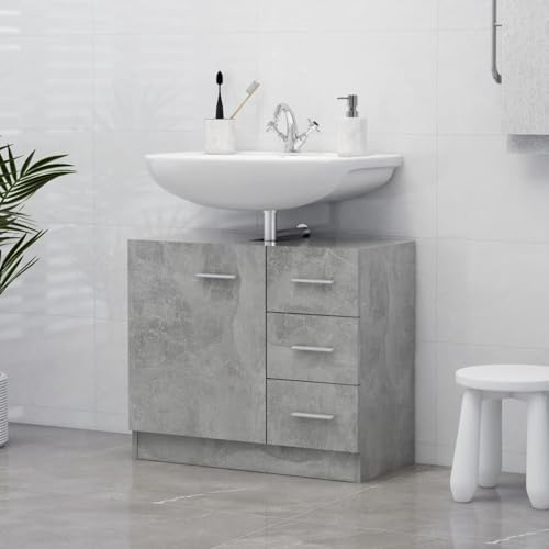 ShGaxin Armoire pour lavabo en contreplaqué gris béton 63 x 30 x 54 cm, armoire de salle de bain, meuble bas de lavabo, meuble de salle de bain, meubles pour lavabo