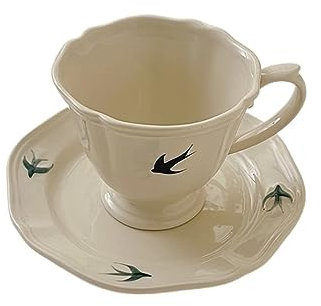 XFZJCHAP BBCBBZ Juego de Tazas de café Vintage Taza y Plato Cerámica Pequeña Taza de té de la Tarde de Dibujo para el hogar