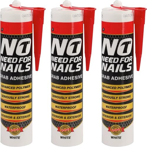 Multipurpose No More Nails, Heavy-Duty Mounting Adhesive, No Nails Strong Bond Glue for Wood, Ceramic, Metal & More, White Instant Grab Adhesive Mastic (3)