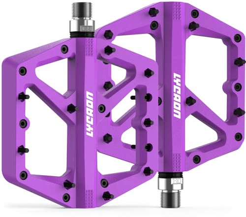 LYCAON Cykelpedaler – Racercykel/mountainbike MTB-pedaler, halkfria CR-MO spindel cykelpedaler, pedaler för 9/16 tums MTB BMX cykel road cykel, halkfria platta pedaler (lila)