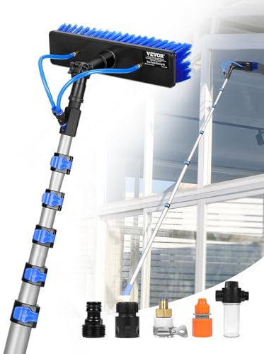 VEVOR Kit Palo Alimentato ad Acqua, Palo per Pulizia dei Pannelli Solari 11 m con Manico Estensibile, Testina della Spazzola Girevole a 180° Tubo Flessibile 20 m, per Ponte Pannello Solare Roulotte