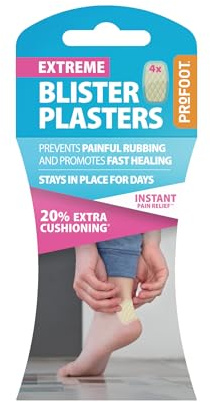 Profoot Extreme Blister Plasters - 4 Hydrocolloid Plasters for Heels - Instant Pain Relief - 20% Extra Cushioning for Rapid Healing and Protection - Foot Treatment - Waterproof