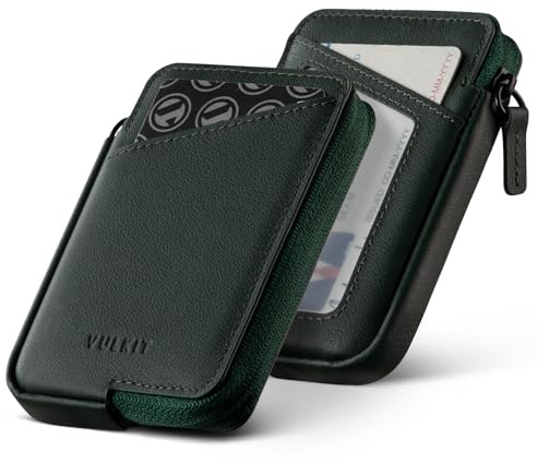 VULKIT Kreditkortshållare RFID-blockerande Läder Zip Korthållare Plånbok Smal Minimalistisk Kortplånbok, Rymmer Upp Till 10 Kort och Vikta Sedlar