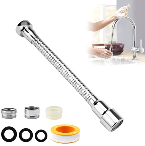 1 Stück Wasserhahn Verlängerung Küche, Wasserhahnverlängerung Spritzkopf | 360° Drehbar Küchenarmatur mit 2pcs Wasserhahn Adapter, Metall Wasserhahnadapter für Küchen Bädern Toilette und Bars (30CM)