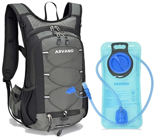 Arvano Hydreringsryggsäck 15L med Vattenblåsa 2L, isolerat fack, för vandring, mountainbike, skidåkning för män kvinnor (Grågrön, En storlek)