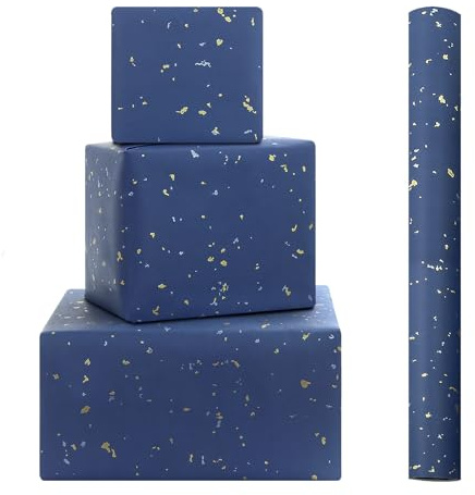 Verziertes Geschenkpapier Unregelmäßigen Folienpunkten in Metallic, Einfarbigem Marineblau – 1 Mini-Rolle 43x300cm pro Rolle – perfekt für Geburtstage, Hochzeiten und Babypartys