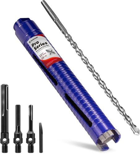 DaduoRi 1-1/2 Pro Dry Core Drill Bit with Pilot Bit & 3 Adapters (SDS Plus/SDS Max/1/2 Hex), Upgraded-Welded Core Bits for Concrete with Rebar, Masonry, Brick, Mortar - 9.5 Depth, 5/8-11 Thread