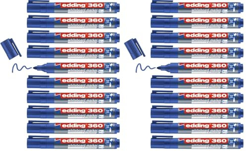 edding 360 Whiteboardmarker - blau - 10 Whiteboard Stifte - Rundspitze 1,5-3 mm - Boardmarker abwischbar - für Whiteboard, Flipchart, Magnettafel, Pinnwand, Memoboard - Sketchnotes - nachfüllbar