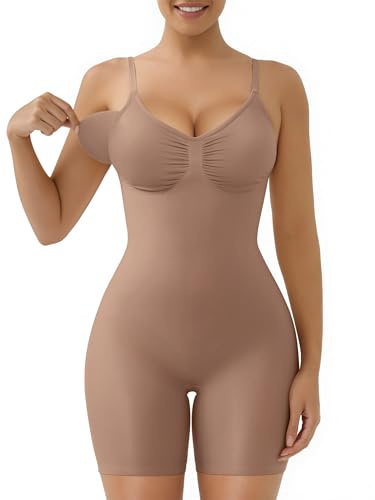 SAHPERX Body Reductor Mujer Invisible Shapewear Adelgazante y Pantalón Control de Abdomen Body Shaper Con Almohadillas Extraíbles, UK-SZ5468-Sienna-L/XL-Plus