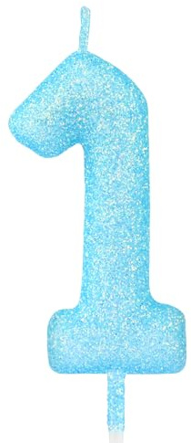 mciskin Glitter 1 Candle Birthday Girl, Blue Number 1 Candles for Cake,Blue 1st Birthday Decorations for Girl Boy,Macaron Cake Cupcake Toppers for Party, Baby Showers,Wedding Anniversary Supplies
