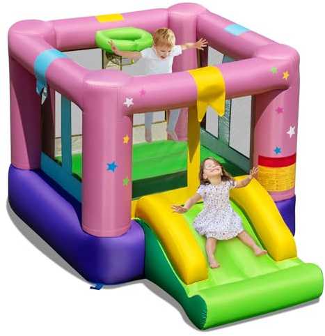 HONEY JOY Inflatable Bounce House with Slide, Gift Box Themed Kids Castle Slide Bouncer for Outdoor and Indoor Party, Blow Up Toddler Jumping Bouncy House for Boys Girls(Without Blower)