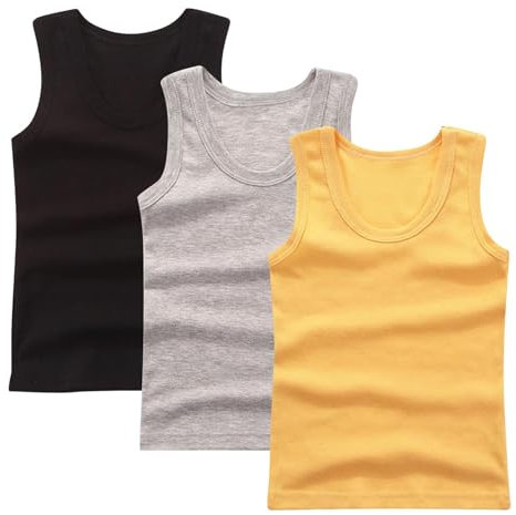 XINYUNZU 3er Pack Tank Top Kinder Baumwolle Unterhemd Rundhals Ärmellose Shirt Casual Tanktop Einfarbig Freizeit Tops Sommer Unterhemden für Jungen und Mädchen Gold 160