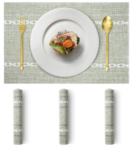 Tischset 4er Set Abwaschbar Platzsets Boho Rechteckig Bauernhaus-Stil Tischset Platzset für Hause Küche Restaurant und Hotel Grün