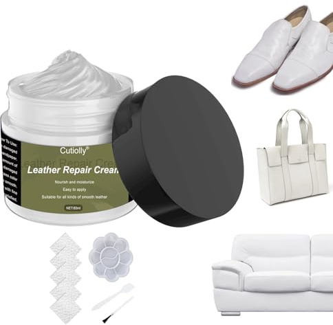 BAOSROY Kit Riparazione Pelle, Crema di Riparazione,Balsamo Riparazione Pelle, Gel Riparatore per Liquida,Lederkratzer Reparatur für Leder Restaurierung Risse Löcher (Set Bianco 60ml)