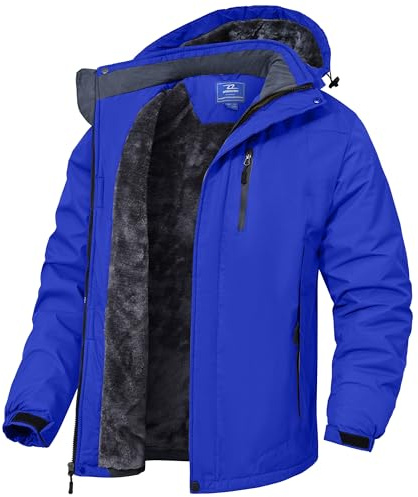 cioiniei Men's Waterproof Skiing Ice Jackets Multi-Pockets Hooded Skating Coat Windproof Parka With Detachable Hood Royal Blue-XL