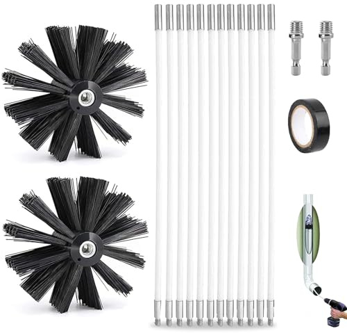 Kit de brosse de nettoyage pour tuyau de cheminée, diamètre de la brosse de poêle, brosse de nettoyage de chaudière, brosse de nettoyage avec 12 tiges flexibles (410 mm), 2 brosses (150 mm), 2 barres