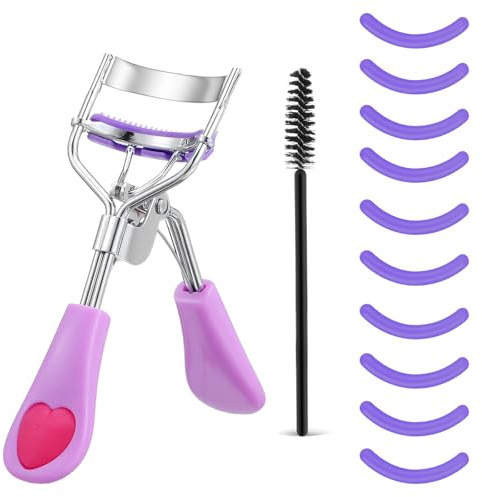 Sibba Professioneller Wimpernzange, langlebiger Wimpernzange Rosenrot | für Frauen, kein Kneifen oder Ziehen, passend für alle Augenformen, mit 10 Stück Silikon Nachfüllpads, und Wimpernbürste