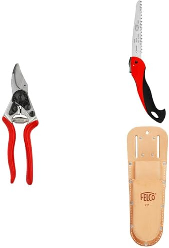 FELCO 6 Kompakte Profi-Gartenschere Bypass 20 mm für Rechtshänder mit Klappsäge 600 und Holster 911 als vollständiges Schneid- und Pflege-Set