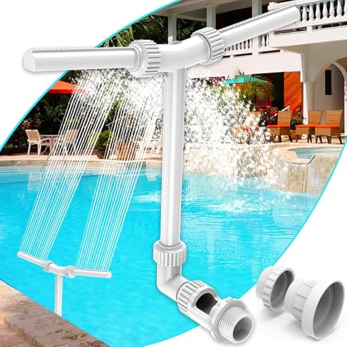 Fontana per Piscina a Doppio Spray, Spruzzatore d’Acqua 360° Regolabile, Cascata per Piscina con Adattatore, Ideale per Raffreddamento e Divertimento Estivo