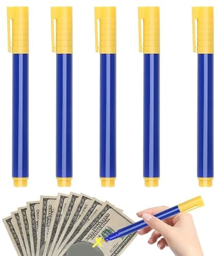 Counterfeit Money Detector Pen, 5 Pack Money Checker Pen – UV Banknote Detection, Reliable Fake Bill Tester for GBP/EUR/USD, Counterfeit Detector for Retail, Shops, Hospitality & Daily Cash