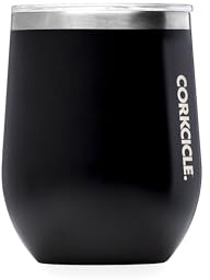 Corkcicle Verre à vin isotherme sans pied, noir mat, 355 ml, verre à vin sans pied en acier inoxydable, garde les boissons froides pendant 6 heures, chaudes pendant 3 heures – Tasse isotherme
