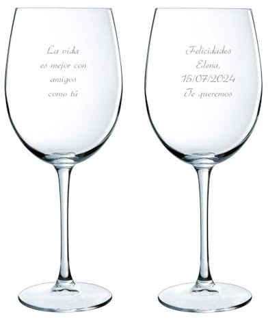 CALLEDELREGALO Copas de Vino Personalizadas con Texto Grabado, Vidrio, Set de 2, Reutilizables, Ideales para Regalo (TEXTO)
