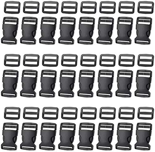 Jalan 48 Stück 25mm Seitliche Entriegelung Schnallen mit Tri-Glide für Gepäckgurte, Halsband, Rucksackreparatur, Gurtband, Zelt Schwarz