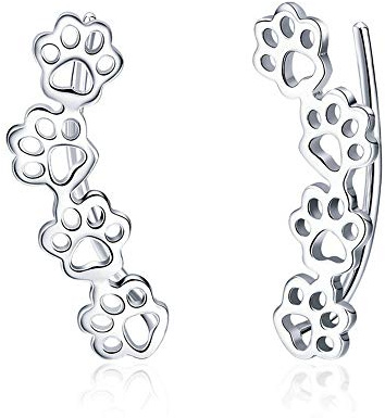 NEWL 925 sterling silver Paw Trail katt och hund fotspår knoppörhängen för kvinnor sterling silver smycken, Sterlingsilver, Ingen sten