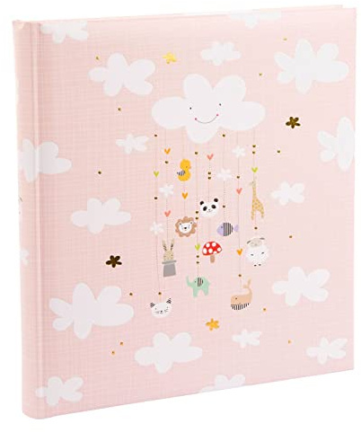 goldbuch 15 455 Babyalbum Mobile Girl, Babybuch 30 x 31 x 4 cm, Fotoalbum mit 58 weißen Blankoseiten und 4 illustrierten Seiten, Einband aus Kunstdruck mit Goldprägung, Album Mädchen, Fotobuch Rosa
